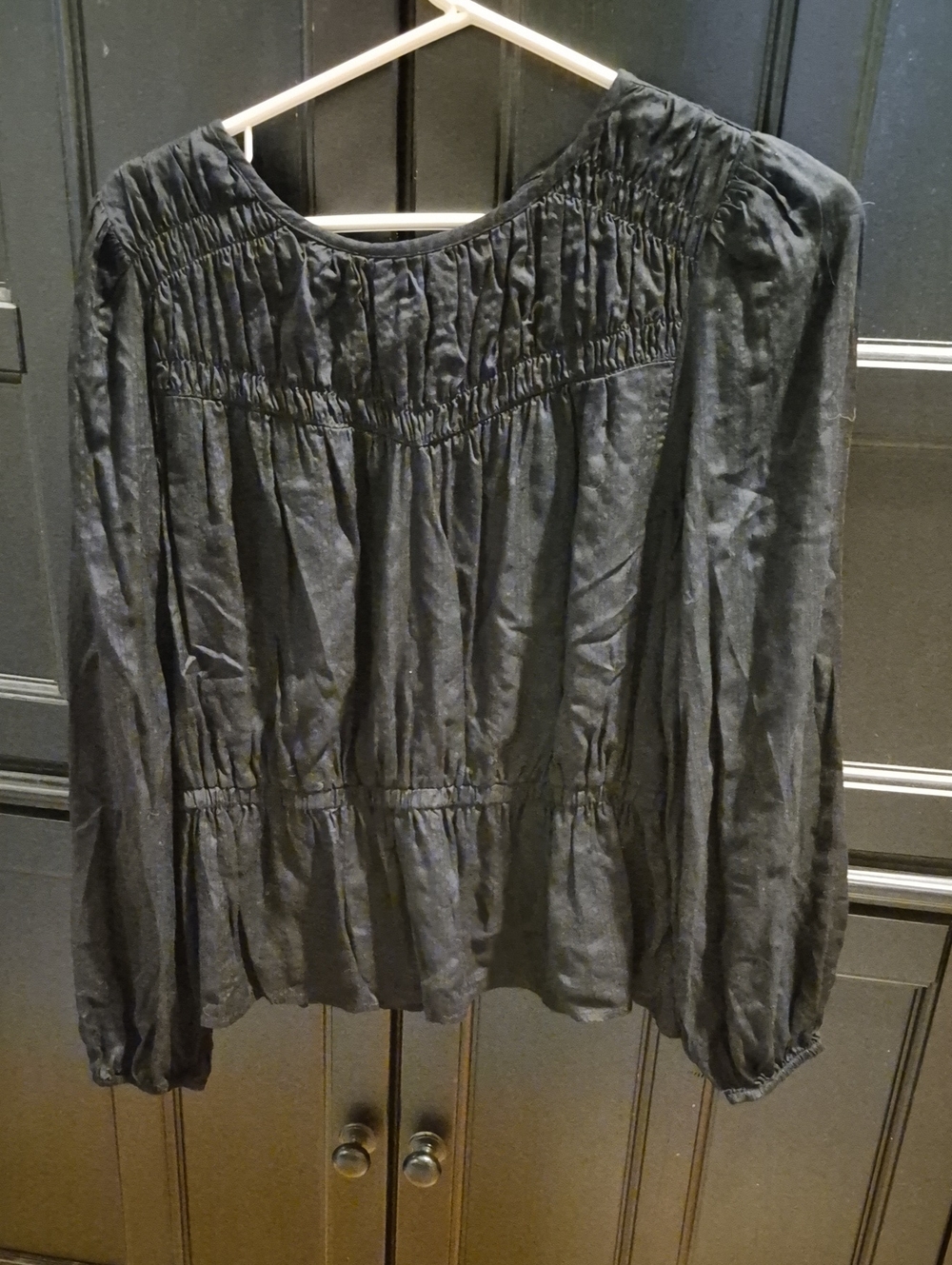 LOFT Black Smocked Peasant Blouse